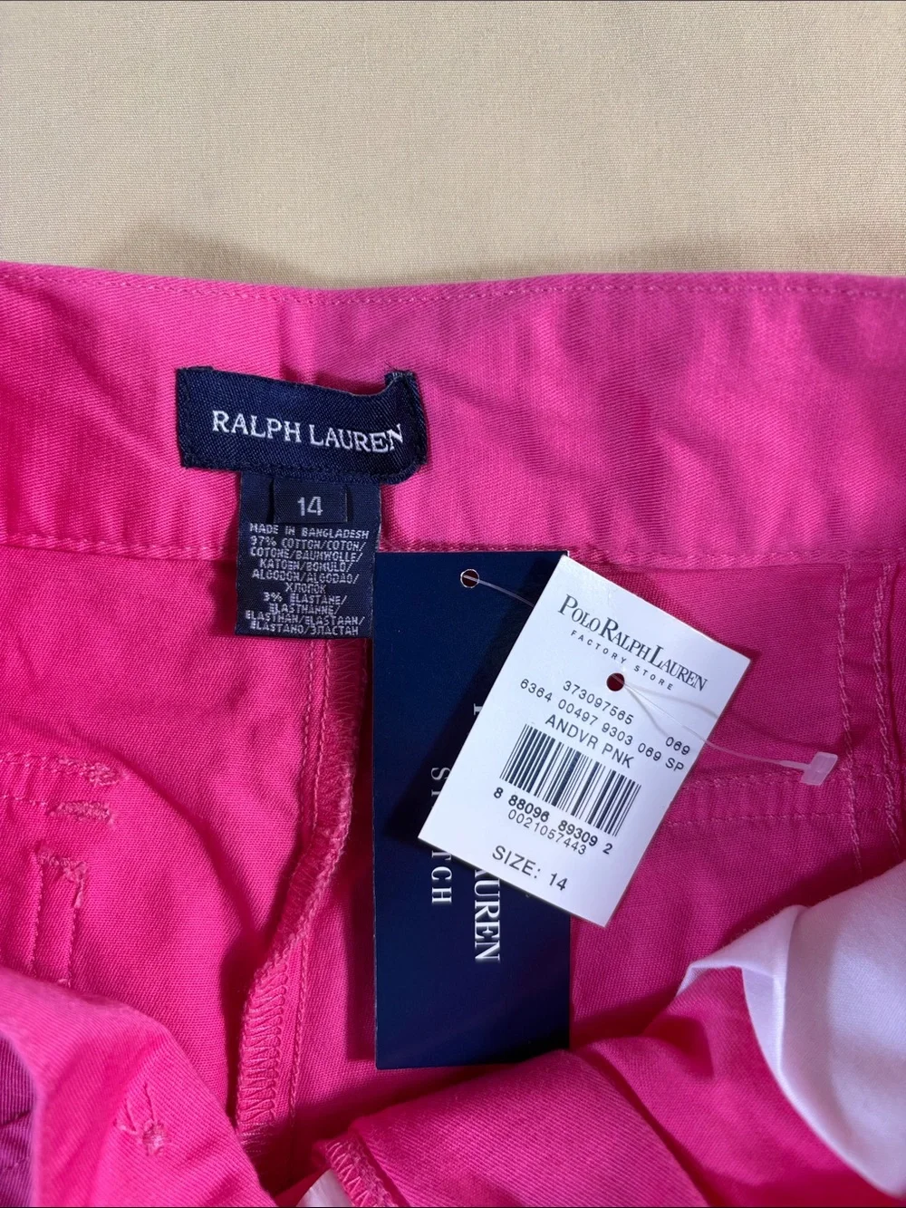 NWT Polo‎ Ralph Lauren Hot Pink Stretch Bermuda Shorts Andover Pink Sz 14 Cotton